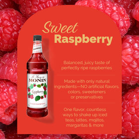 Monin Raspberry Syrup enhances soda and lemonade with natural berry brightness