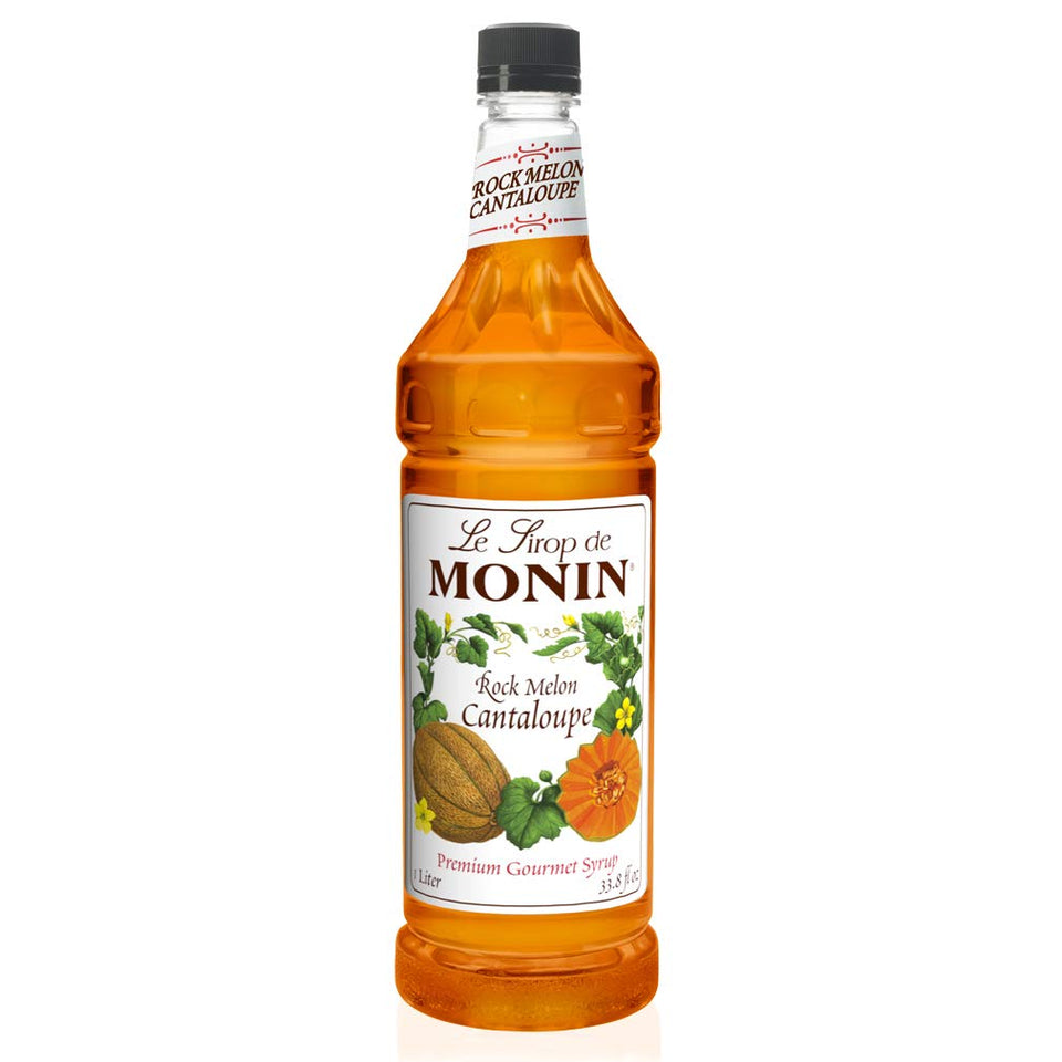 Monin Rock Melon Cantaloupe Syrup bottle highlighting clean-label flavor for cocktails.