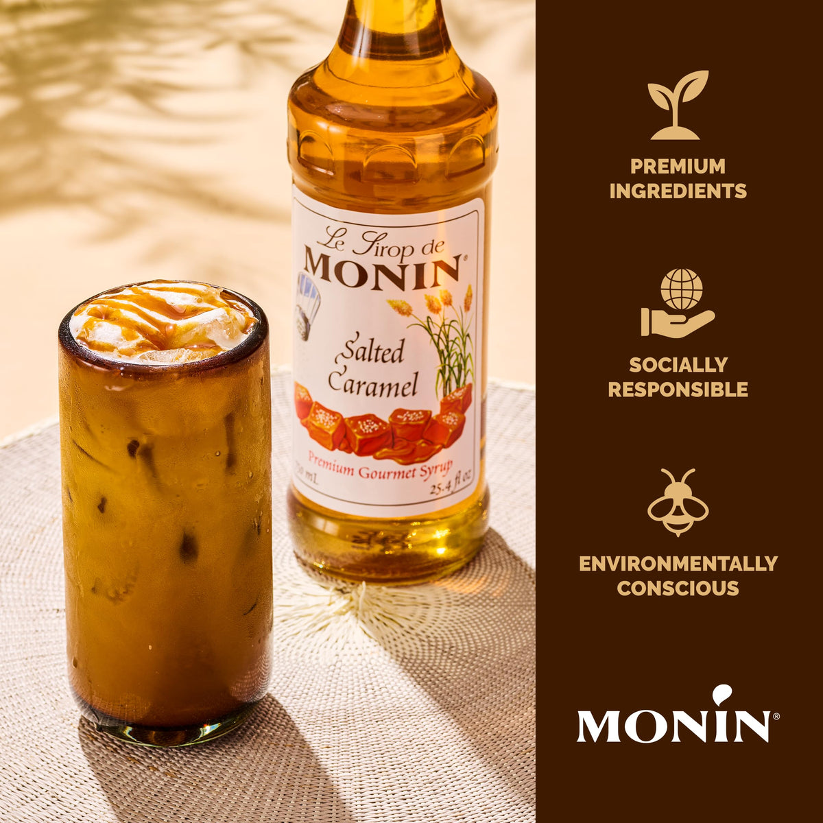 Monin Salted Caramel Syrup used in a smoothie swirl