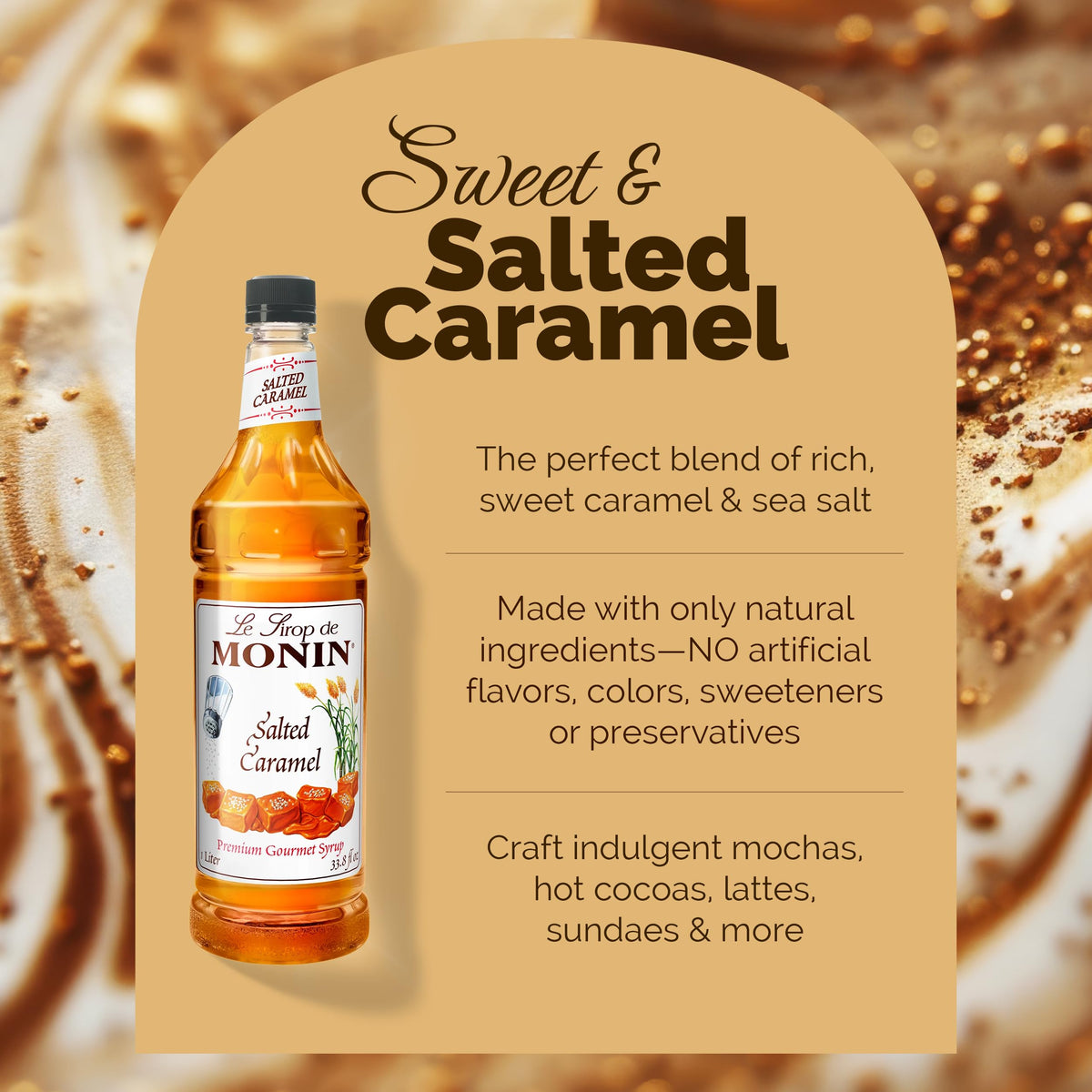 Monin Salted Caramel Syrup latte with creamy foam topping