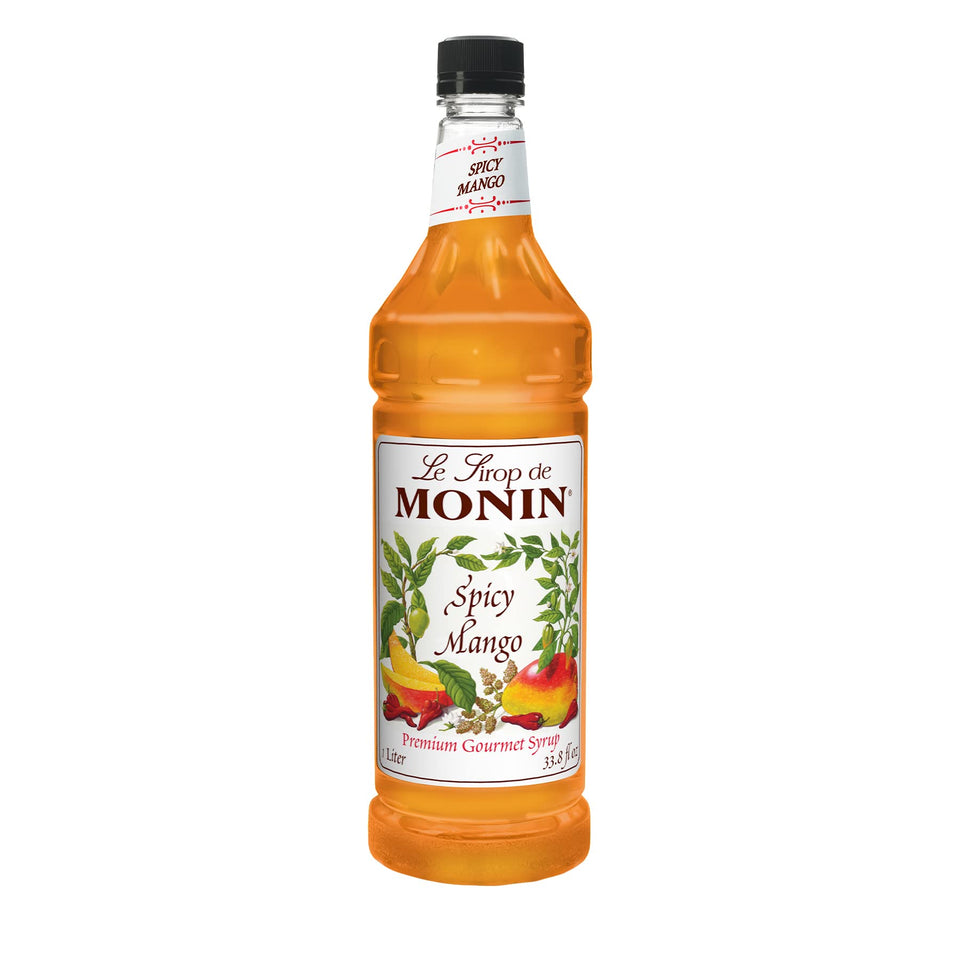 Monin Spicy Mango Mixer 1L bottle for cocktails with sweet heat flavor