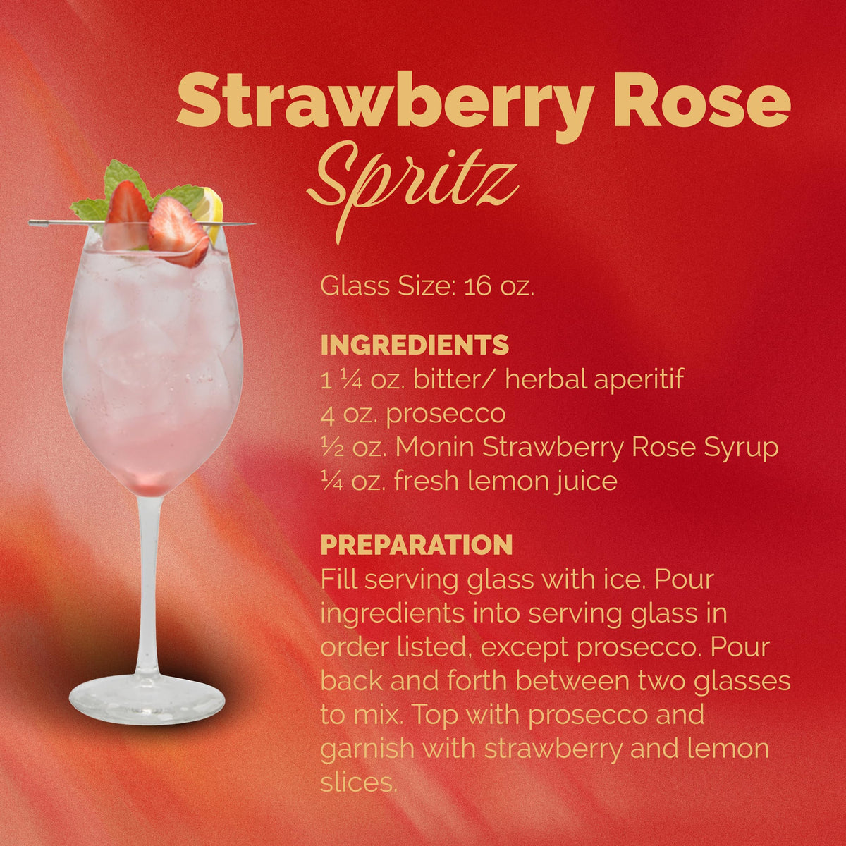 Monin Strawberry Rose Syrup cocktail mix adds sophistication to drinks.
