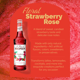 Monin Strawberry Rose Syrup latte shot brightens coffeehouse drinks.