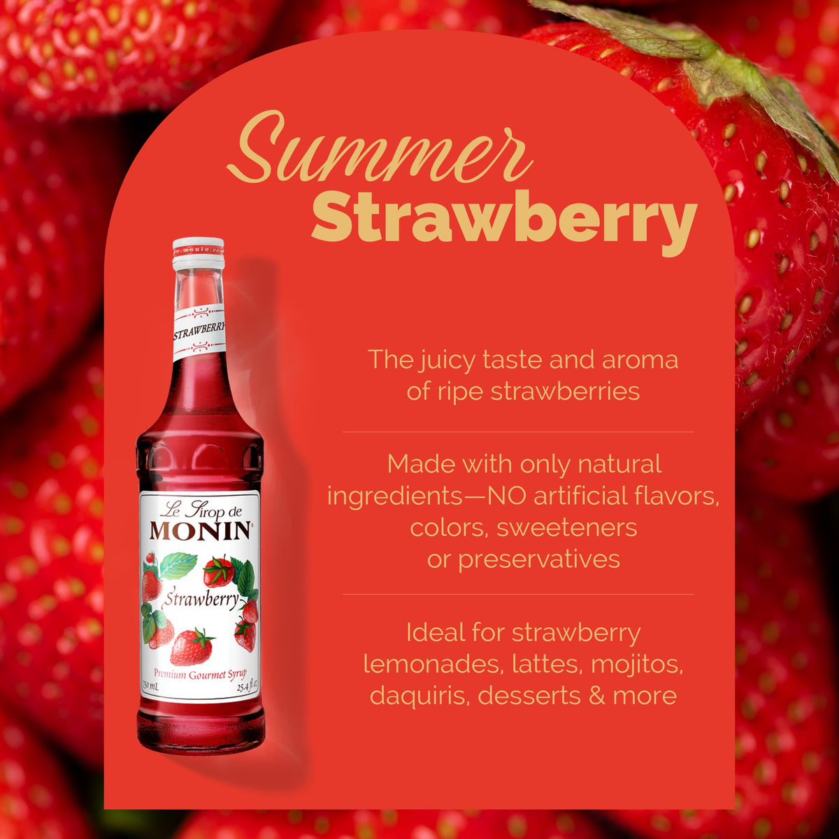 Monin Strawberry Syrup in a cocktail glass with garnish for flavor lift