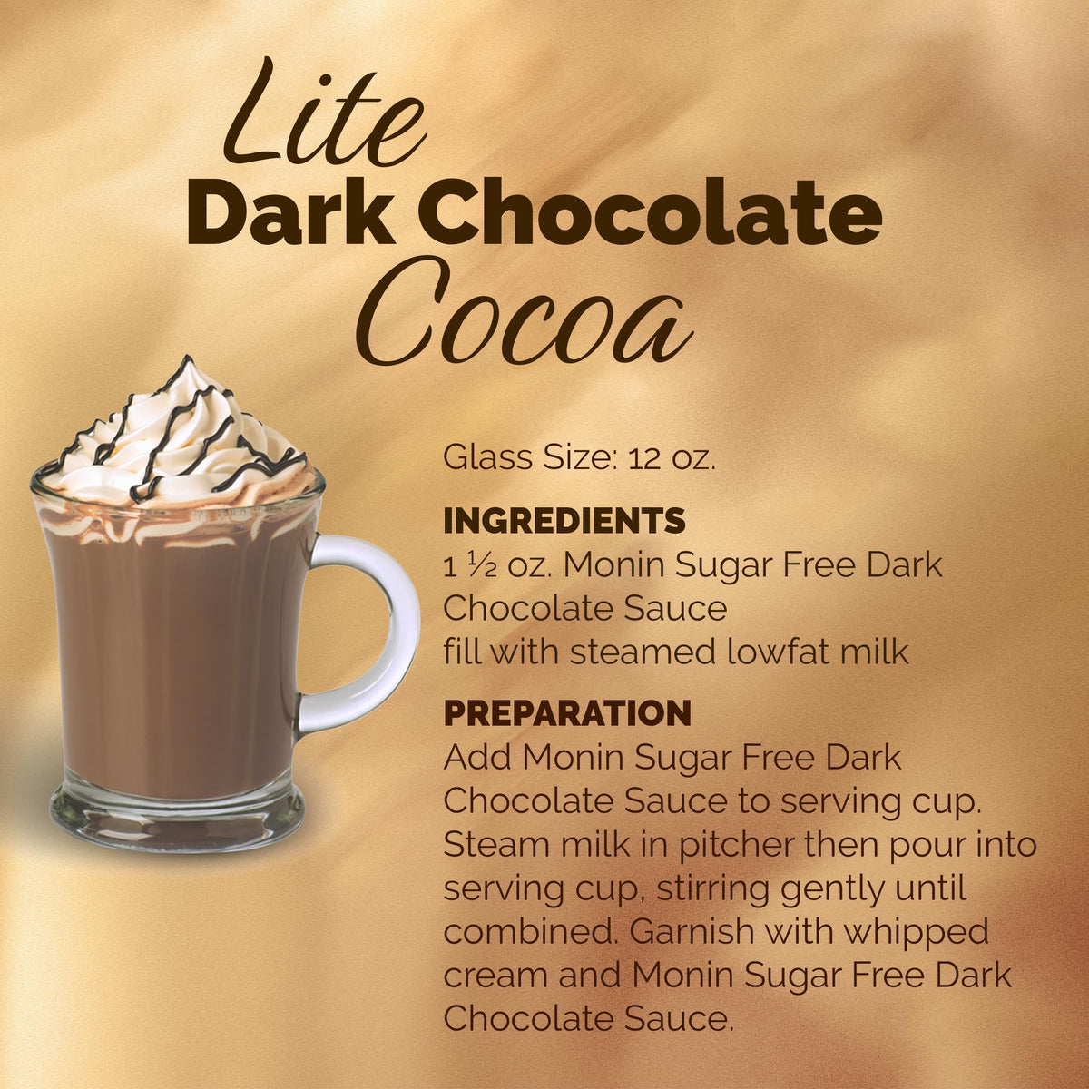 Monin Sugar Free Dark Chocolate Sauce 64oz packaging highlighting eco-friendly bottle