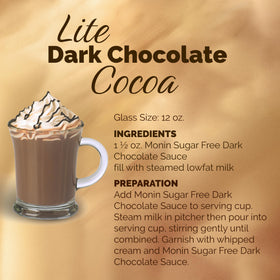 Monin Sugar Free Dark Chocolate Sauce 64oz packaging highlighting eco-friendly bottle