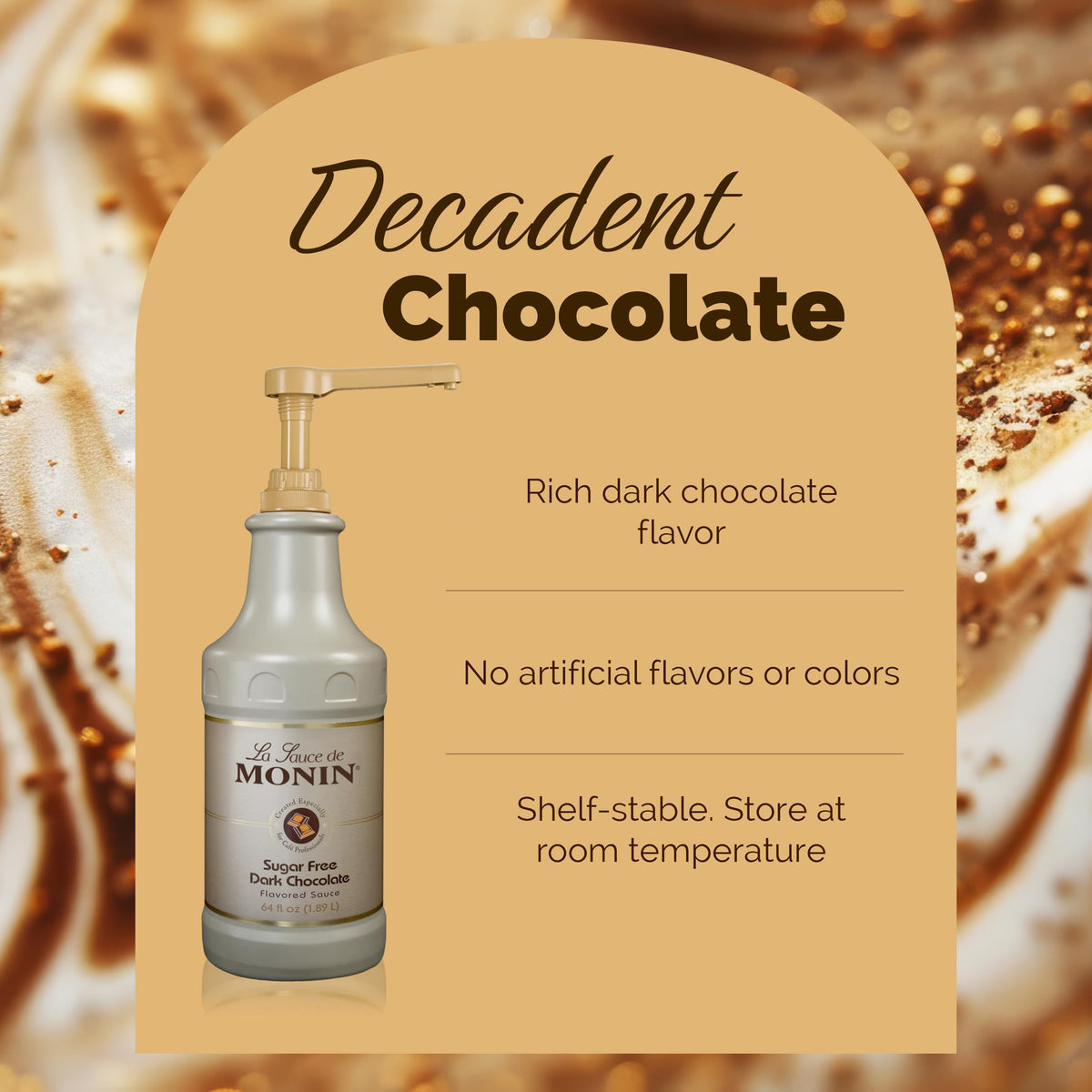 Monin Sugar Free Dark Chocolate Sauce swirl in a coffee mug