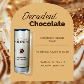 Monin Sugar Free Dark Chocolate Sauce poured into a cup of coffee