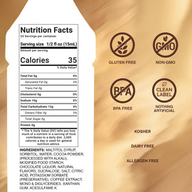 Monin Sugar Free Dark Chocolate Sauce drizzled over a dessert for rich flavor