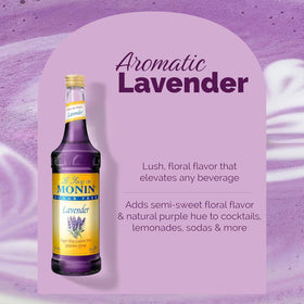 Glass of lemonade with Monin Sugar Free Lavender Syrup, showcasing allergen-free ingredients.