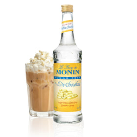Monin Sugar Free White Chocolate syrup bottle for gourmet coffee and desserts