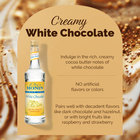 Monin Sugar Free White Chocolate syrup poured into a warm beverage