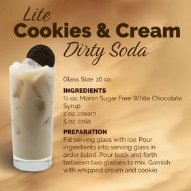 Monin Sugar Free White Chocolate syrup bottle on a kitchen shelf for quick sweetness