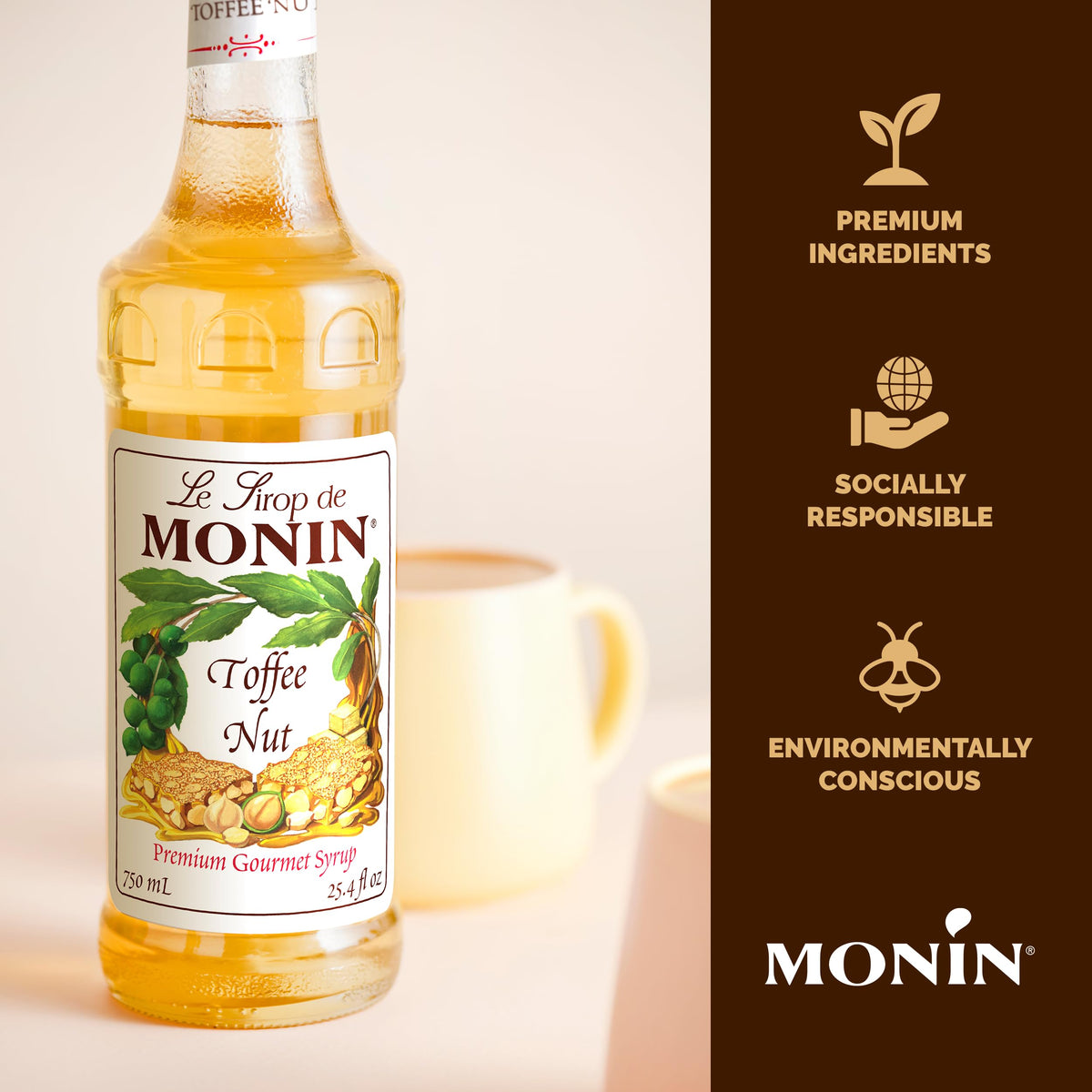 Monin Toffee Nut Syrup accenting cocktails with bold, buttery notes.