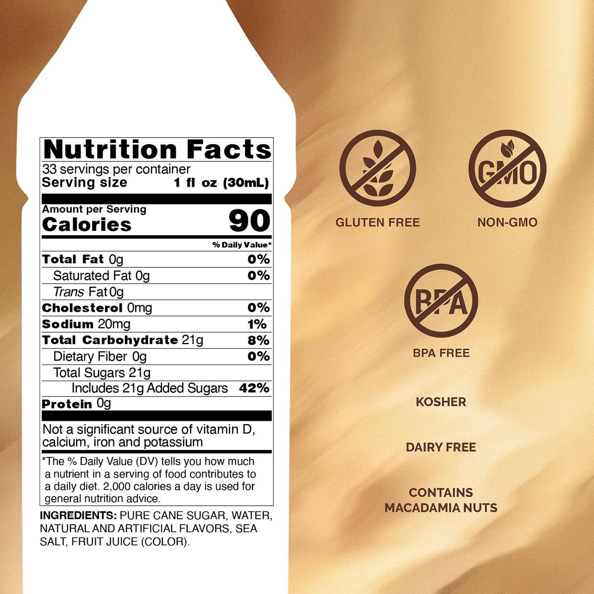 Monin Toffee Nut Syrup on latte foam for buttery nuttiness.