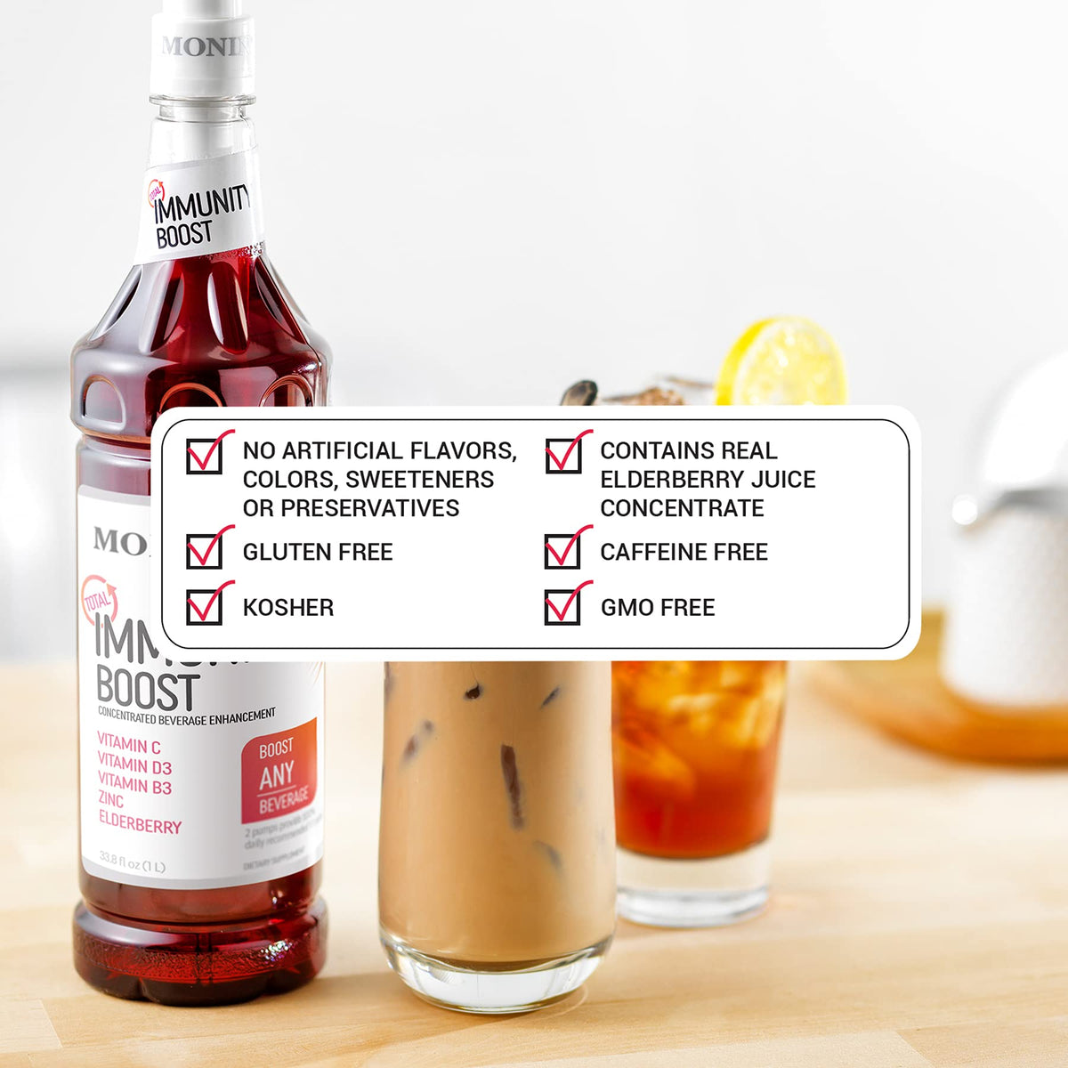 Monin Total Immunity Boost sparkling water pairing for a light lift