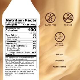 Monin Vanilla Syrup on counter showcases premium flavor for lattes and mochas.