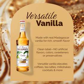Monin Vanilla Syrup pump-cap setup enables mess-free, consistent flavor in drinks.
