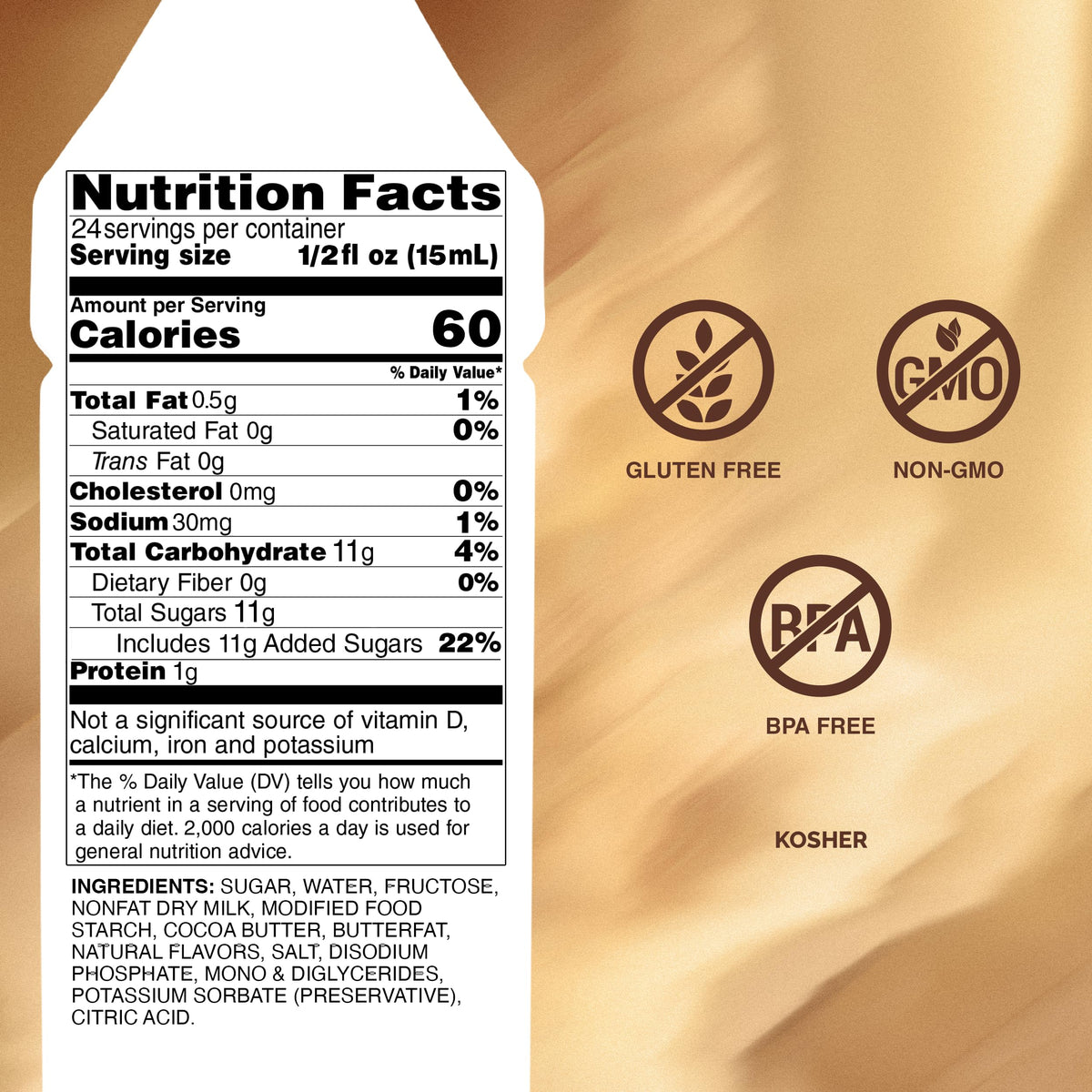Monin White Chocolate Sauce latte topping adds luxurious sweetness to lattes