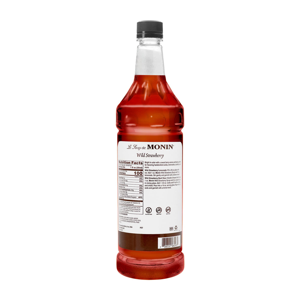 Monin Wild Strawberry Syrup poured over ice creates refreshing cocktails and mocktails