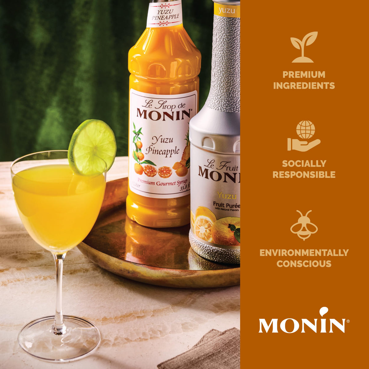 Monin Yuzu Pineapple Syrup poured into iced tea for refreshing citrus notes.
