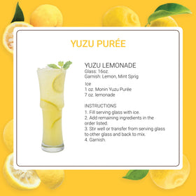 Monin Yuzu Purée beside fresh lemons, ideal for soda and iced tea creations.