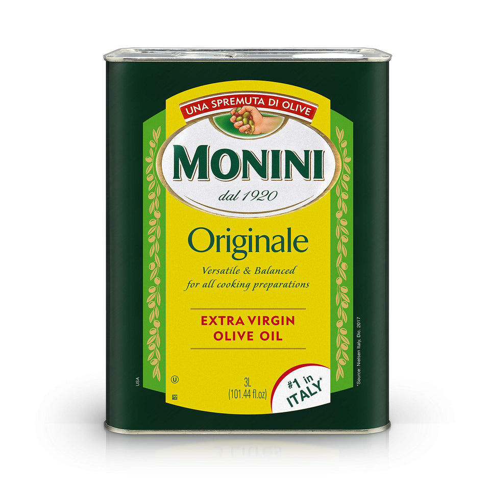 Monini Originale olive oil bottle top view showing premium Italian quality for dressings