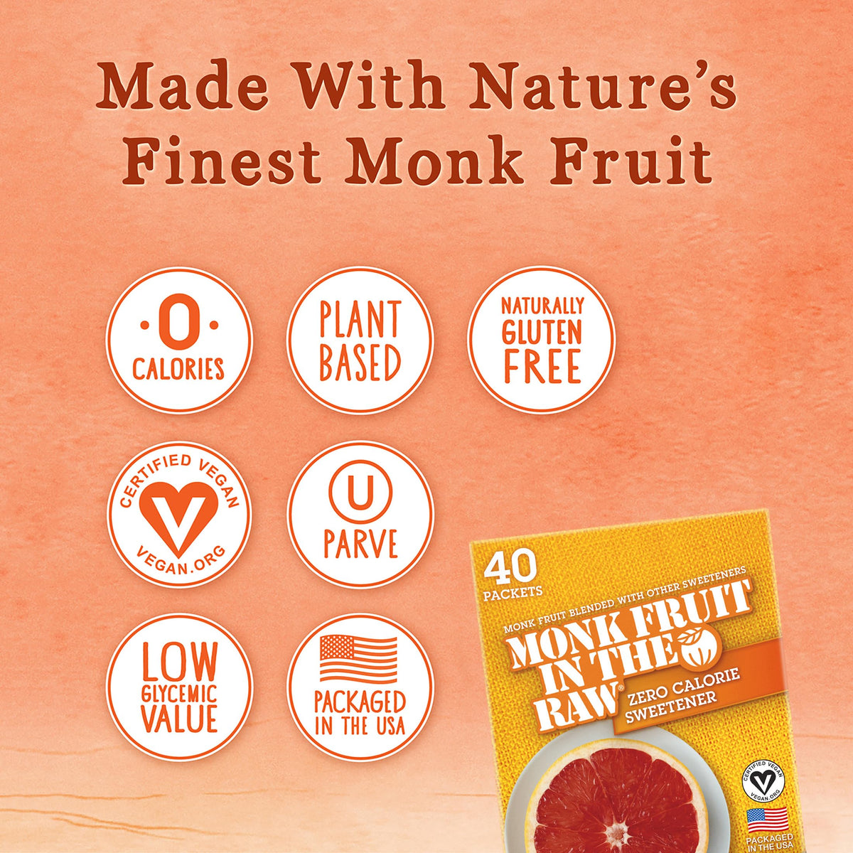 Monk Fruit In The Raw ingredients show pure monk fruit with dextrose blend.