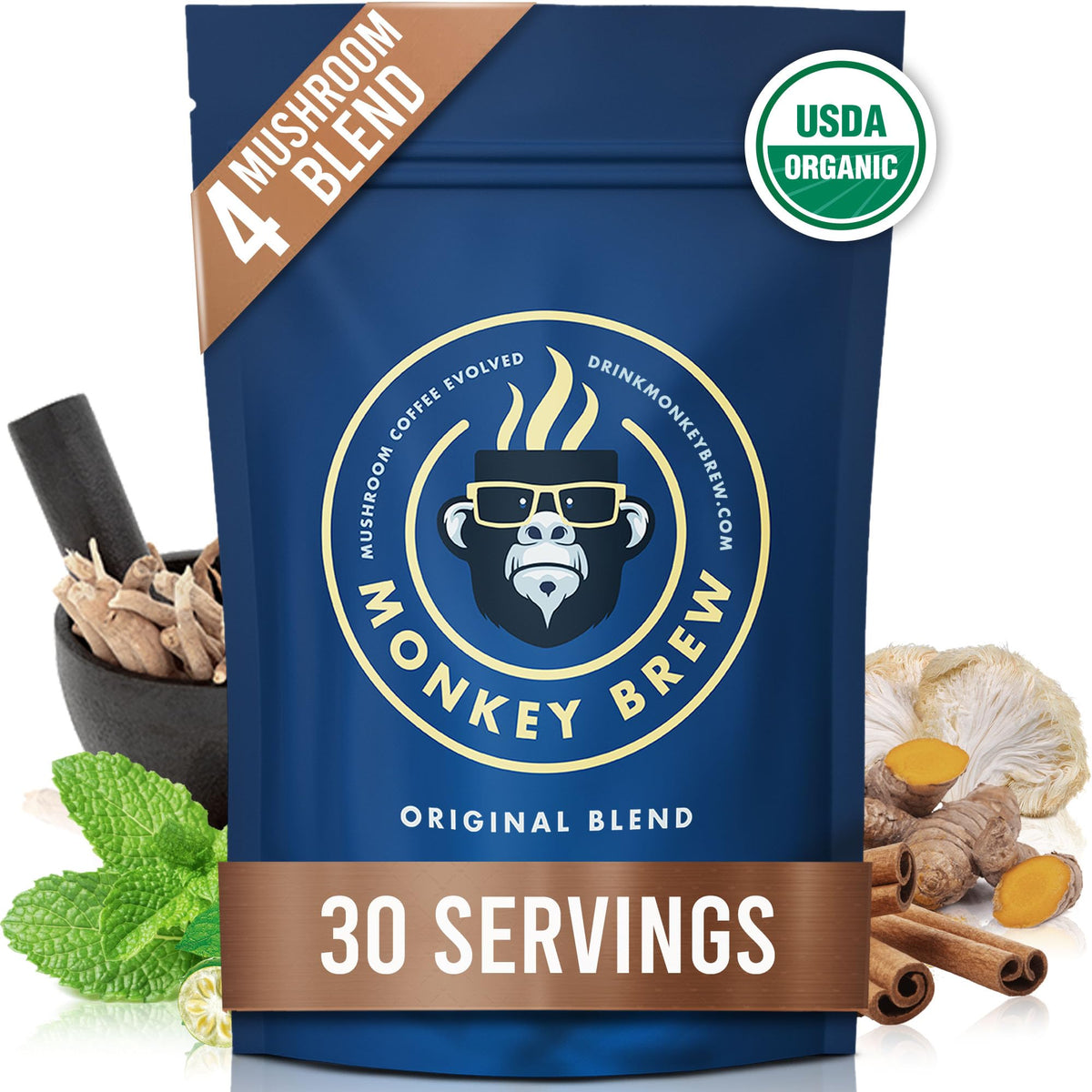 Monkey Brew Original balance bottle pour shows convenient, caffeine-free energy on the go.