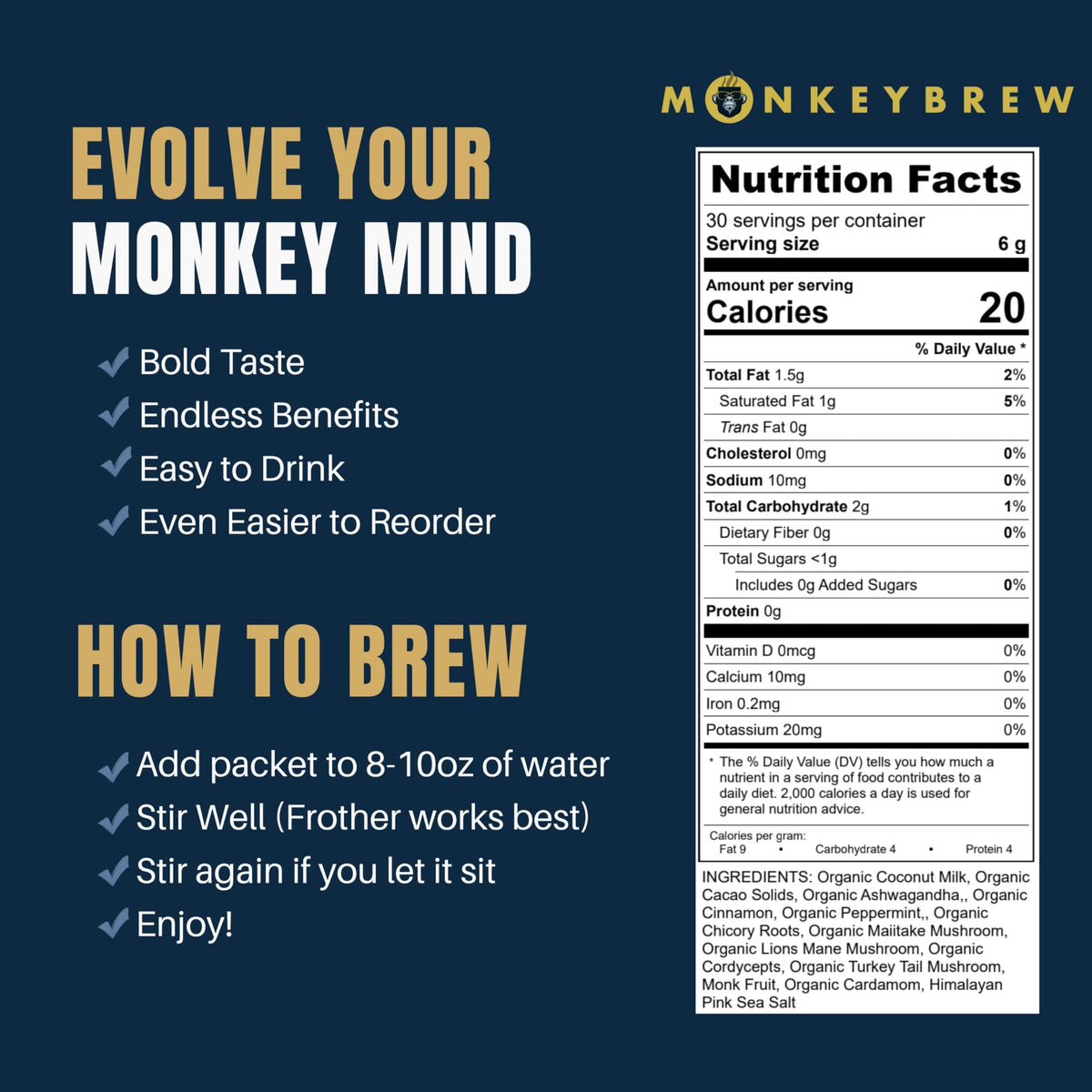 Monkey Brew Original third-party testing seal reinforces product safety and quality.