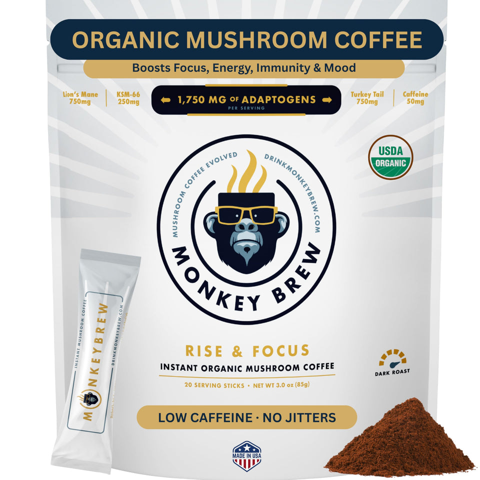 Monkey Brew Rise and Focus cup steaming for sharper thinking during study or work