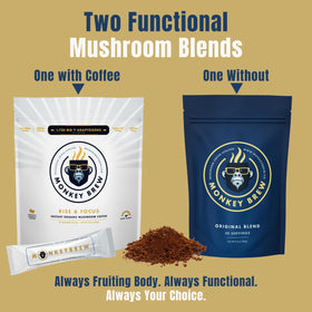 Monkey Brew Rise and Focus low-acid Arabica beans evoke smooth, jitter-free flavor