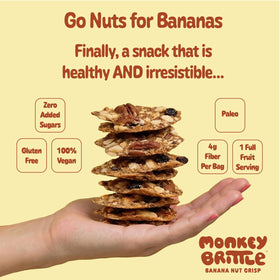 Monkey Brittle cacao coconut crisp: crispy, rich flavor for on-the-go energy.