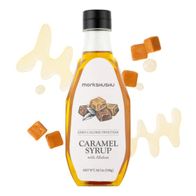 MONKSHUSHU Caramel Allulose Syrup bottle pour shows zero calories and keto-friendly sweetness