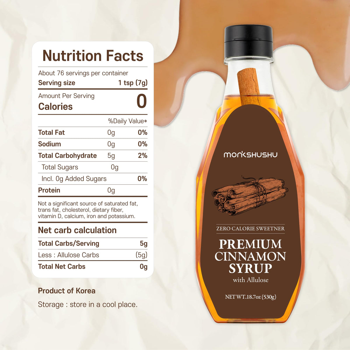 Cinnamon sticks inside bottle highlight authentic flavor from real cinnamon for enhanced aroma.