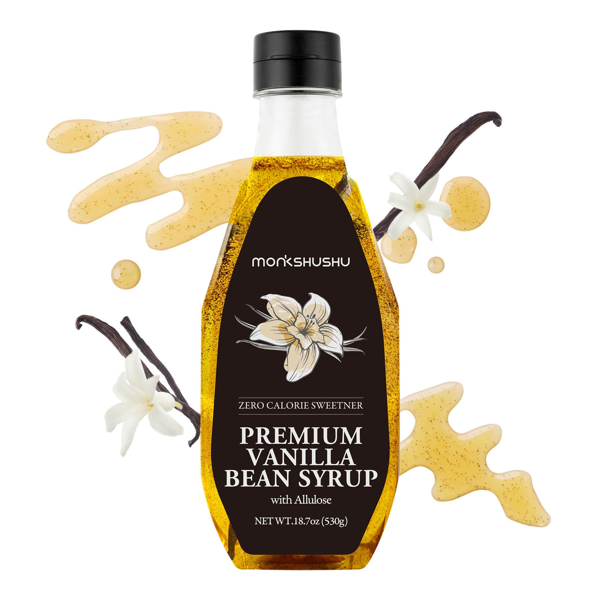 MONKSHUSHU vanilla stalk inside reveals authentic flavor notes in the syrup.