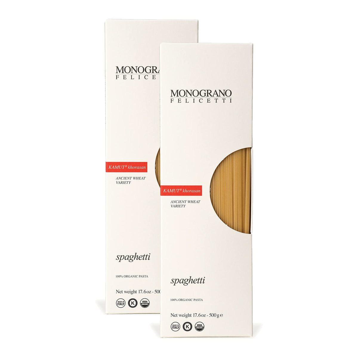 Monograno Felicetti Kamut Spaghetti pack closeup for premium flavor at home