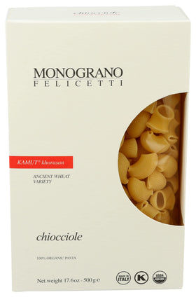 Monograno Felicetti Chiocciole Kamut pasta raw, highlighting ancient grain quality.