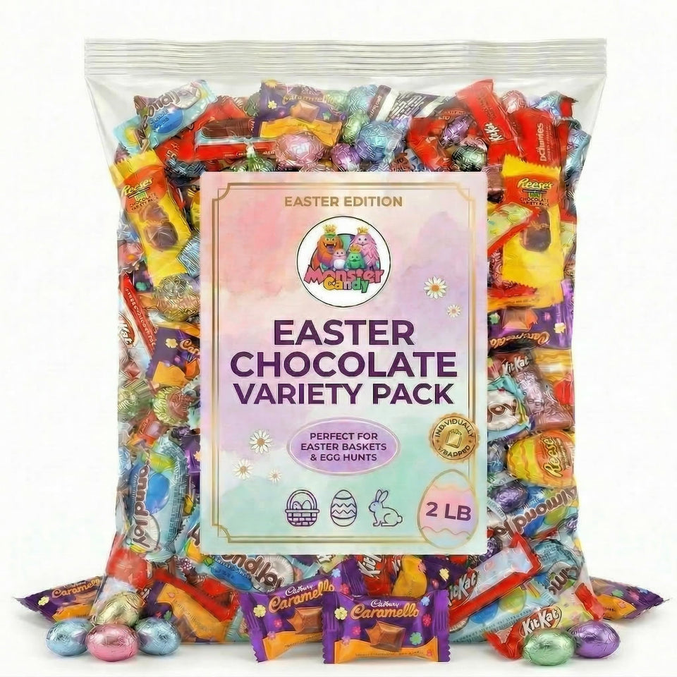 Monster Candy bulk assorted Easter chocolates in a 2 lb bag for sharing.