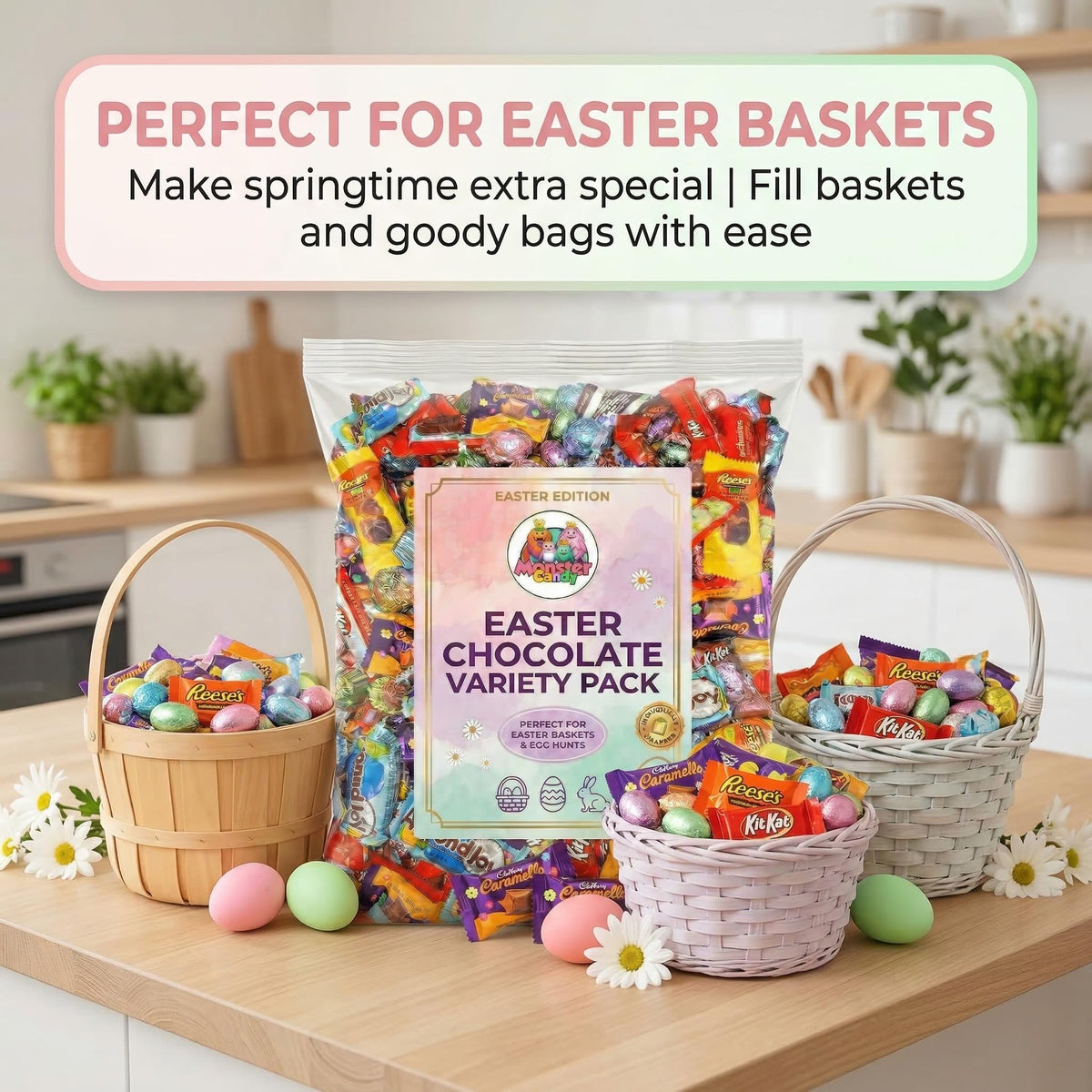 Monster Candy Easter chocolate bulk pack in pastel colors for festive egg hunts