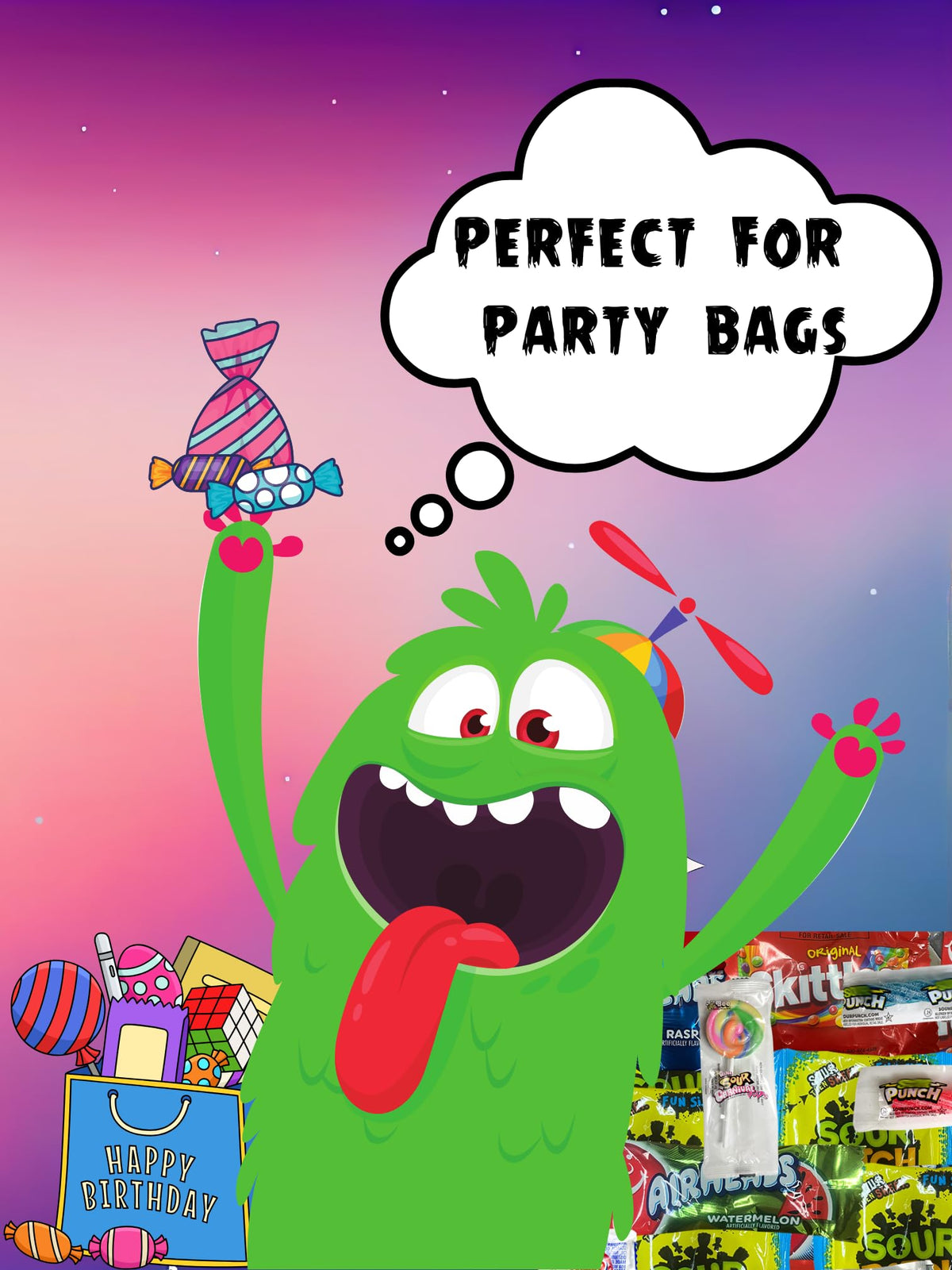 Monster Candy lollipops variety: eye-catching selections that kids love at parties.