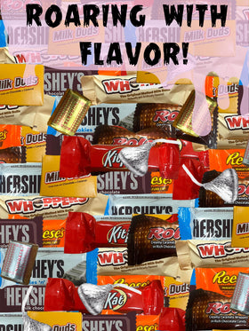 Monster Candy party favors presentation with assorted chocolate bites