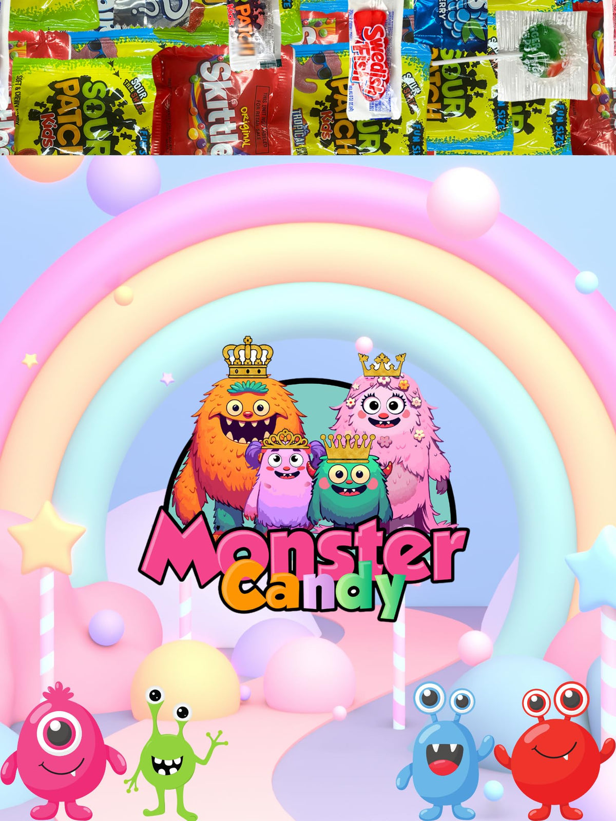 Monster Candy Valentines Day candy: vibrant assortment for romance-themed events and gifting.