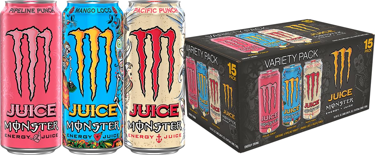 Monster Energy Juice Monster Variety Pack collection shows three bold flavors for on-the-go energy.