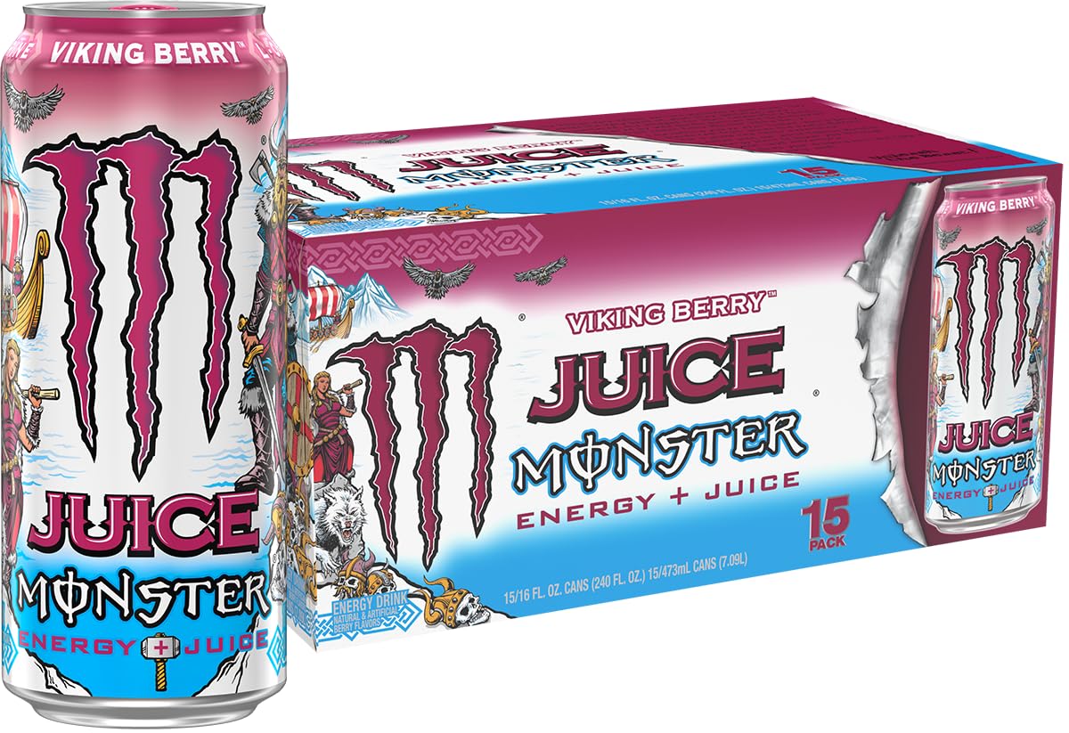Monster Energy Juice Viking Berry bottle with bold berry flavor and energizing boost for outdoor adventures