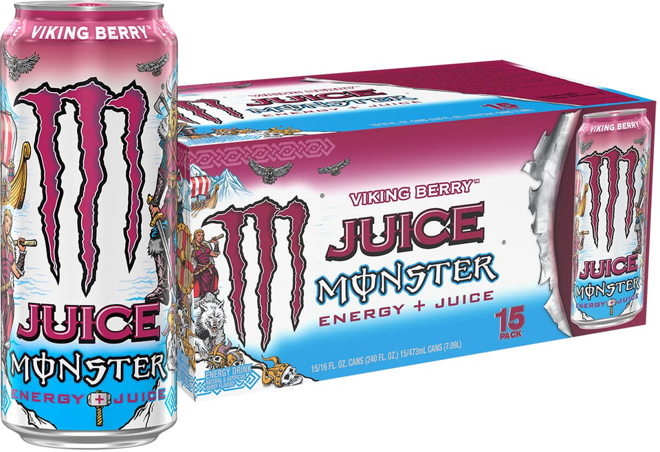 Monster Energy Juice Viking Berry bottle with bold berry flavor and energizing boost for outdoor adventures