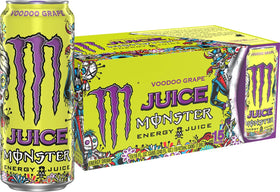 Monster Energy Juice Voodoo Grape can front view for a quick energy lift.