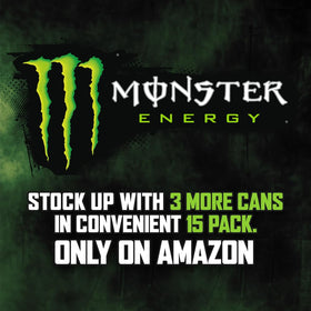 Close-up of the Monster label emphasizing original green flavor and caffeine content