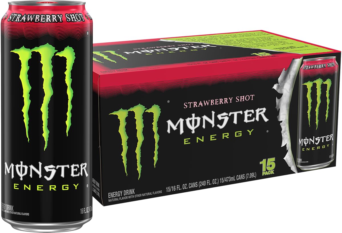 Monster Energy Strawberry Shot can with bold flavor, ideal for workouts