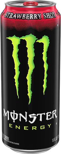 Monster Energy Strawberry Shot nutrition panel visible on can